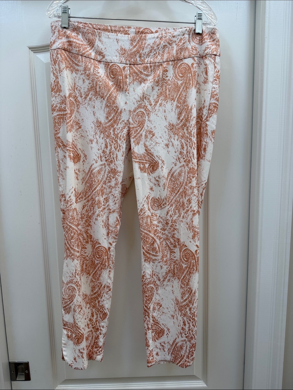 Soft Surroundings Cream & Rust Paisley Straight Leg Pull-On Pants